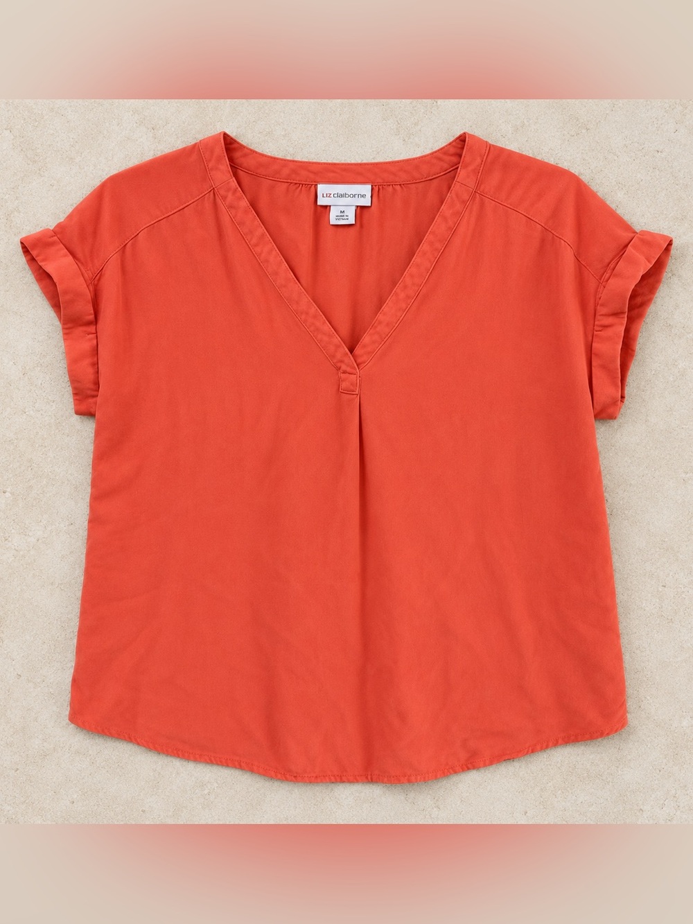 Liz Claiborne Coral V-Neck Cap Sleeve Blouse